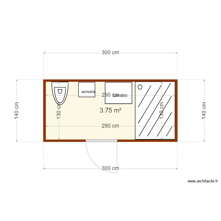 Sdb rez B&ucirc;cherons. Plan de 1  et 4 m²