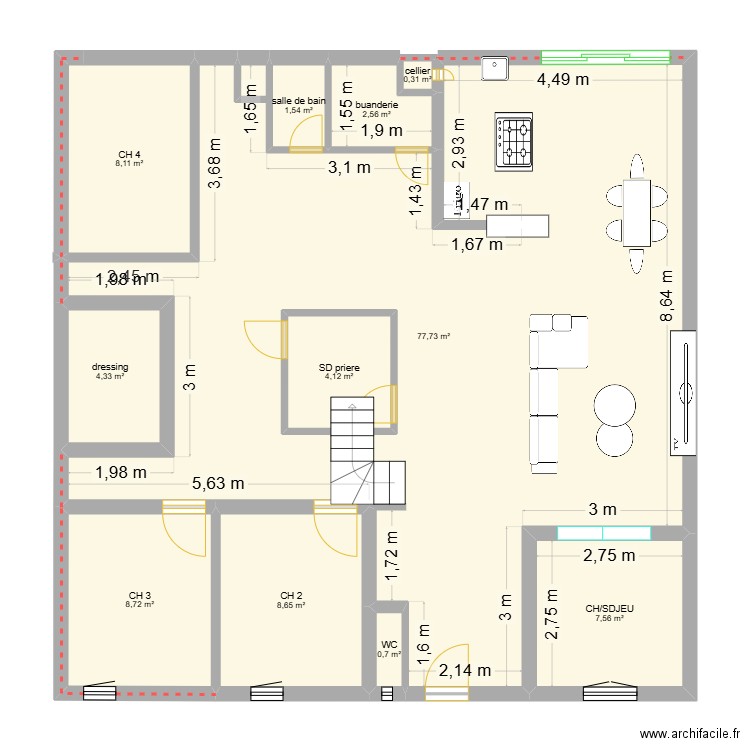 maison mayotte. Plan de 11 pièces et 129 m2