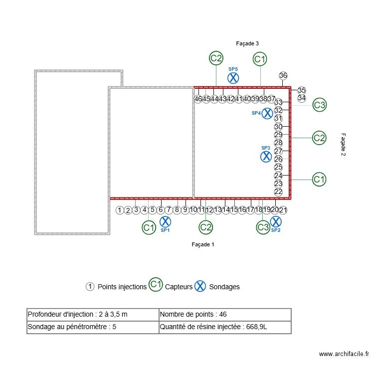 gouraud. Plan de 3 pièces et 42 m2