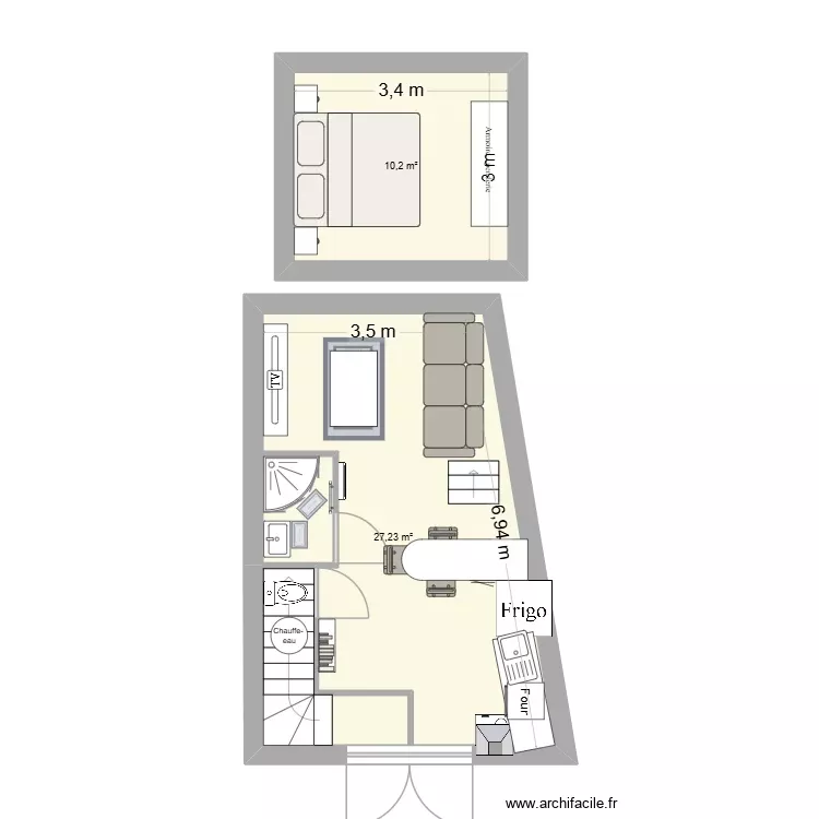 RDC Muret. Plan de 2 Pièces et 37 m² RDC Muret. Plan de 2 Pièces et 37 m²
