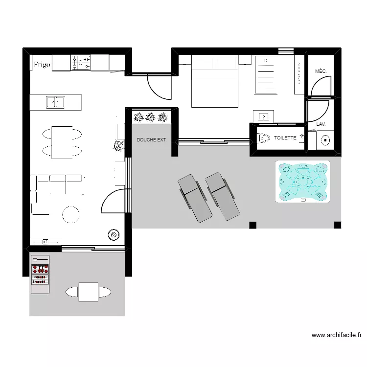Chalet avec passerelle. Plan de 4  et 49 m²