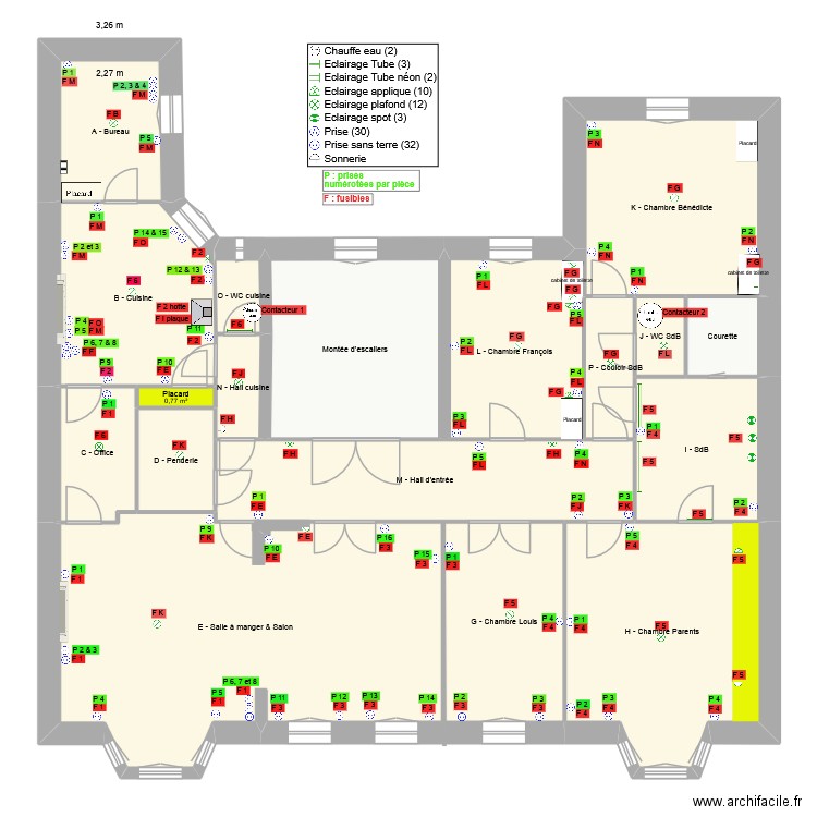 Appartement WR 5 - Electricité. Plan de 18 pièces et 190 m2