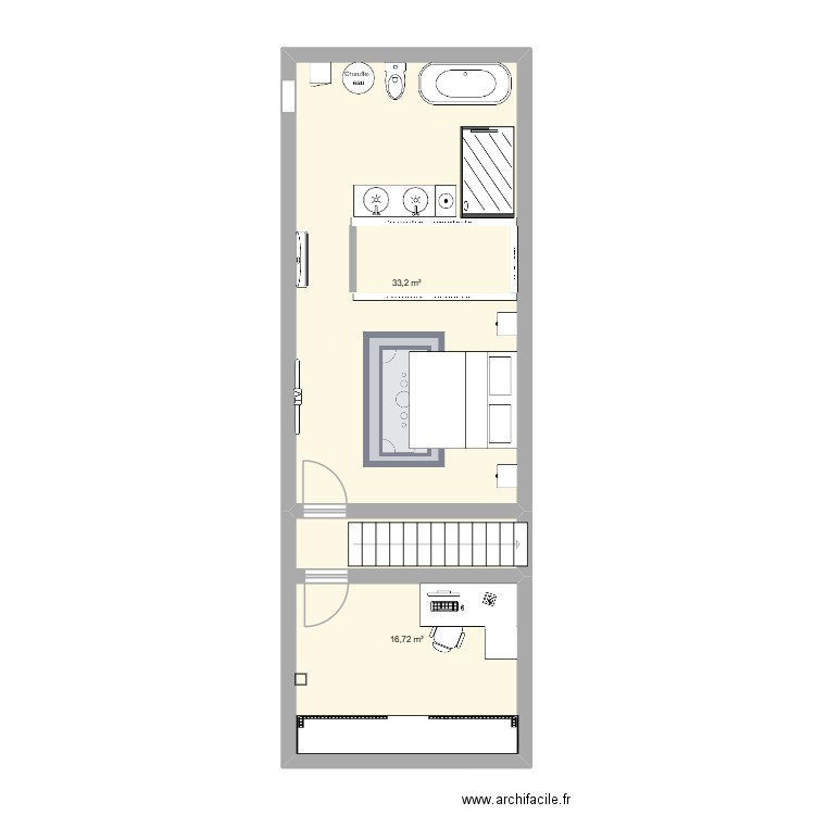 étage 1. Plan de 2 pièces et 50 m2