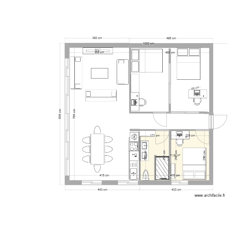 FLORADO 2 eme gauche. Plan de 1 pièce et 12 m2