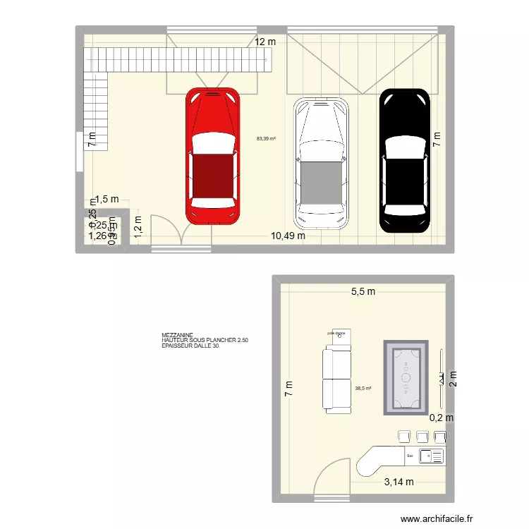 garage. Plan de 6  et 250 m²