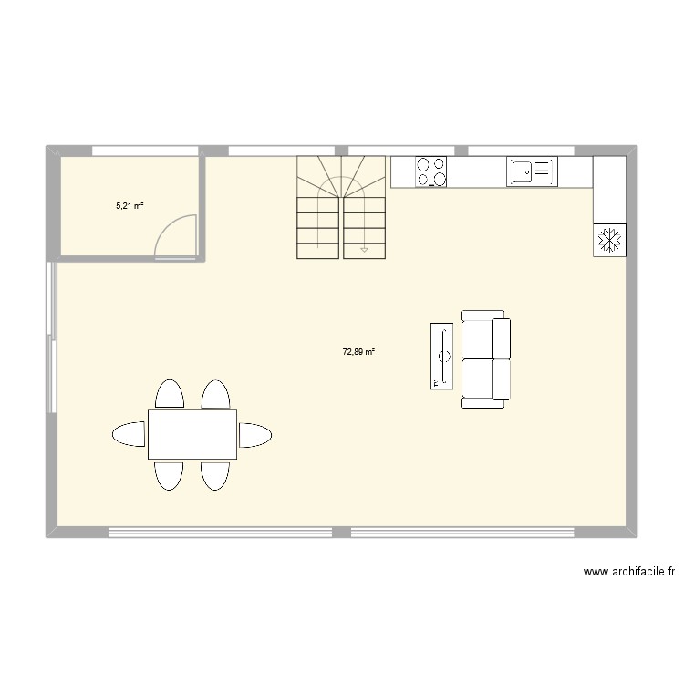 AC 1 etage. Plan de 2 pièces et 78 m2