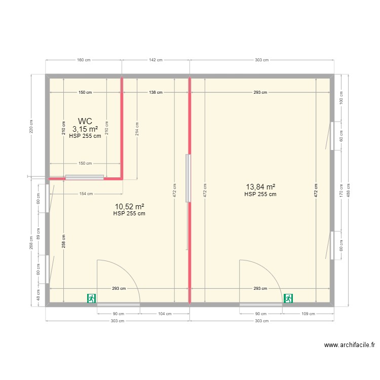 Bureau 28m². Plan de 3 pièces et 28 m2