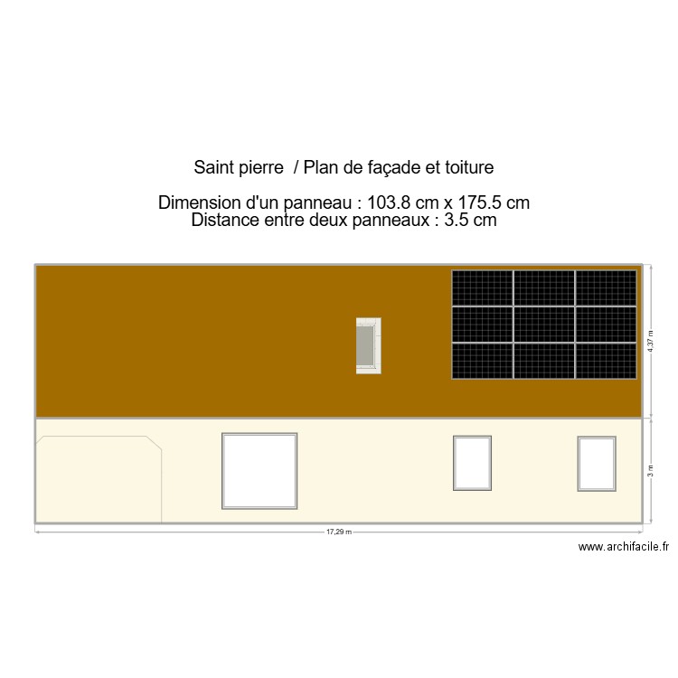 Saint pierre  / Plan de façade et toiture. Plan de 2 pièces et 126 m2