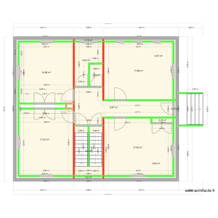 rdc. Plan de 14 Pièces et 90 m²