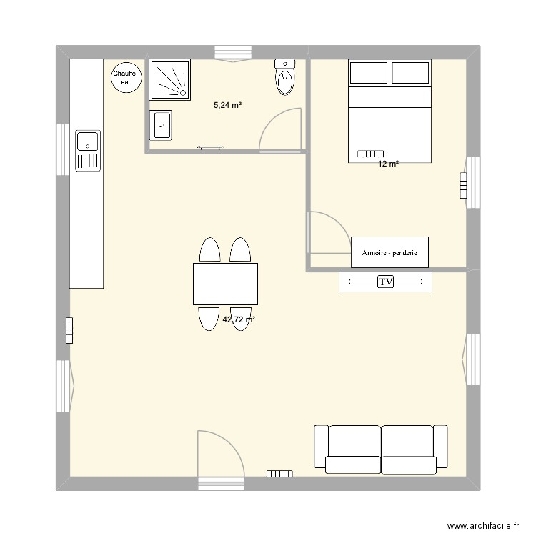 plan maison 3. Plan de 3 pièces et 60 m2