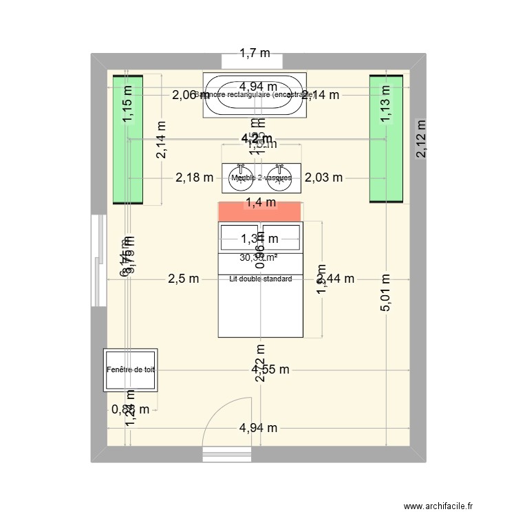CHAMBRE DE GREG ET LUCIE. Plan de 1 pièce et 30 m2