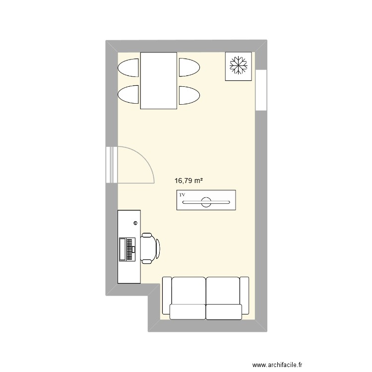 Salon. Plan de 1 pièce et 17 m2
