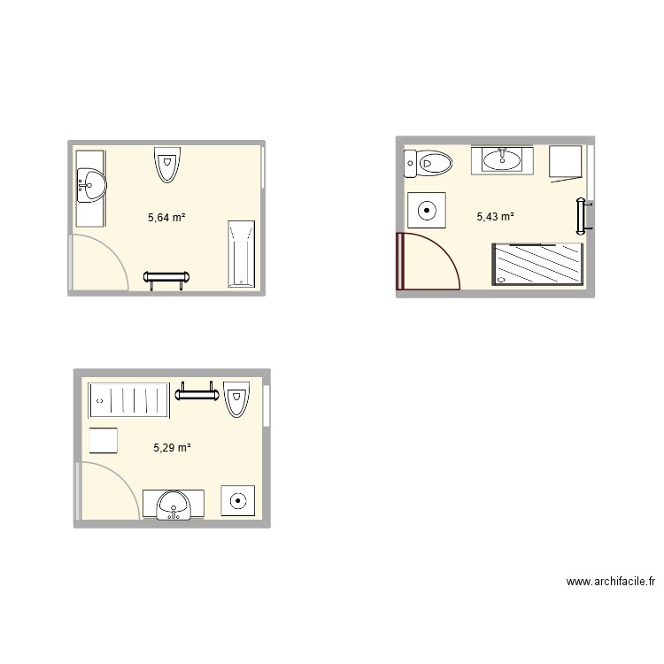 salle de bain maison. Plan de 3 pièces et 16 m2