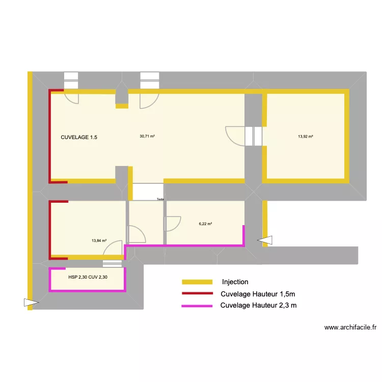 ROUSSELET - INJ + CUVELAGE - DRAGUIGNANT. Plan de 4  et 65 m²