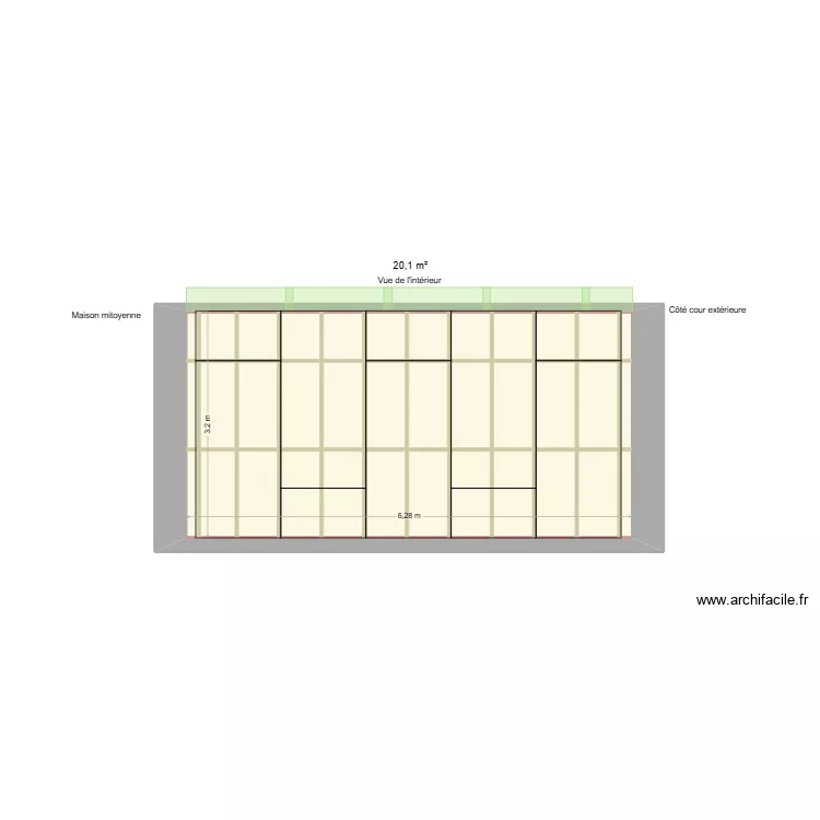 Coupe presbyt&egrave;re garage. Plan de 2  et 35 m²