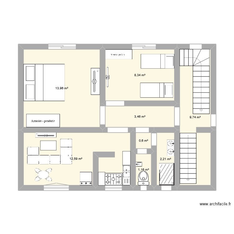 mouloud. Plan de 8 pièces et 52 m2