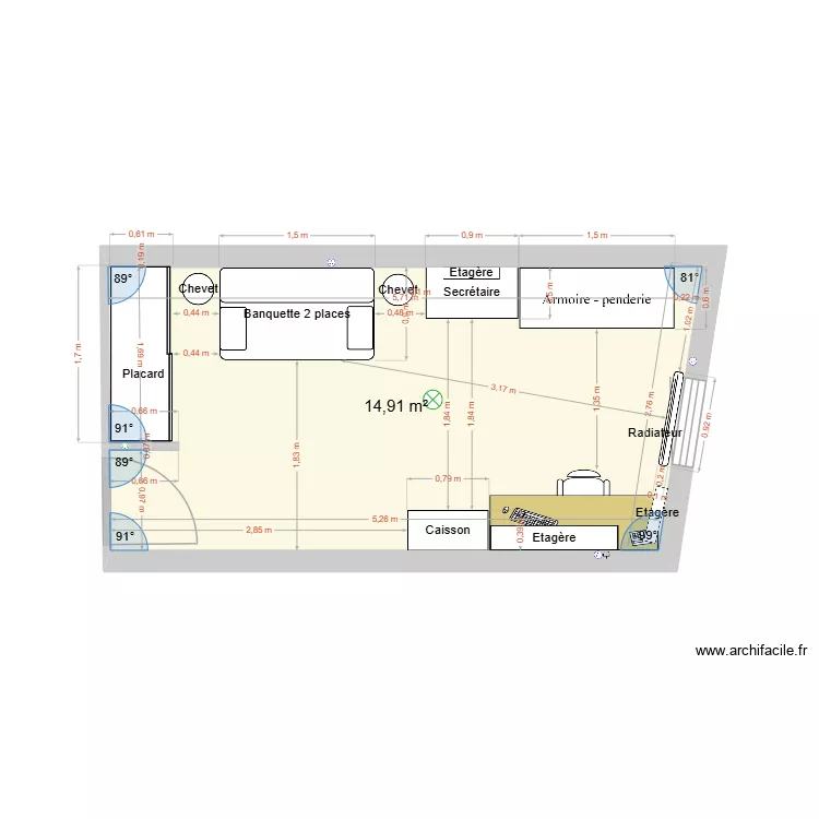 BUreau 2. Plan de 1  et 15 m²