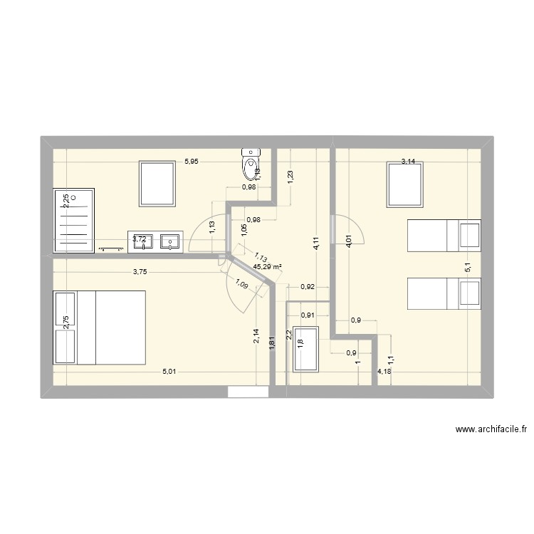 maison huisseau etage. Plan de 1 pièce et 45 m2