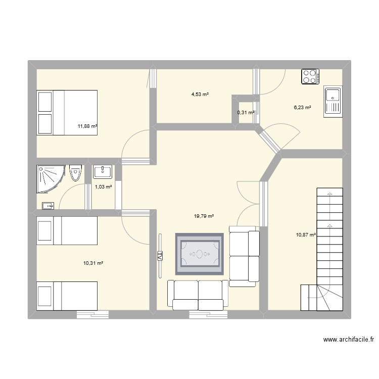 plan de 1er etage. Plan de 8 pièces et 65 m2