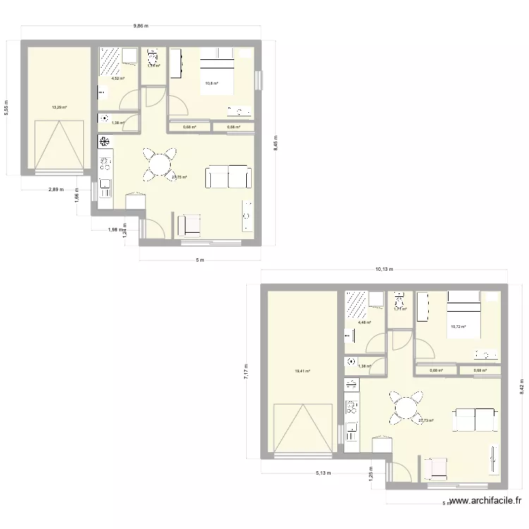 F2 + garage + F3. Plan de F2 + garage + F3. Plan de