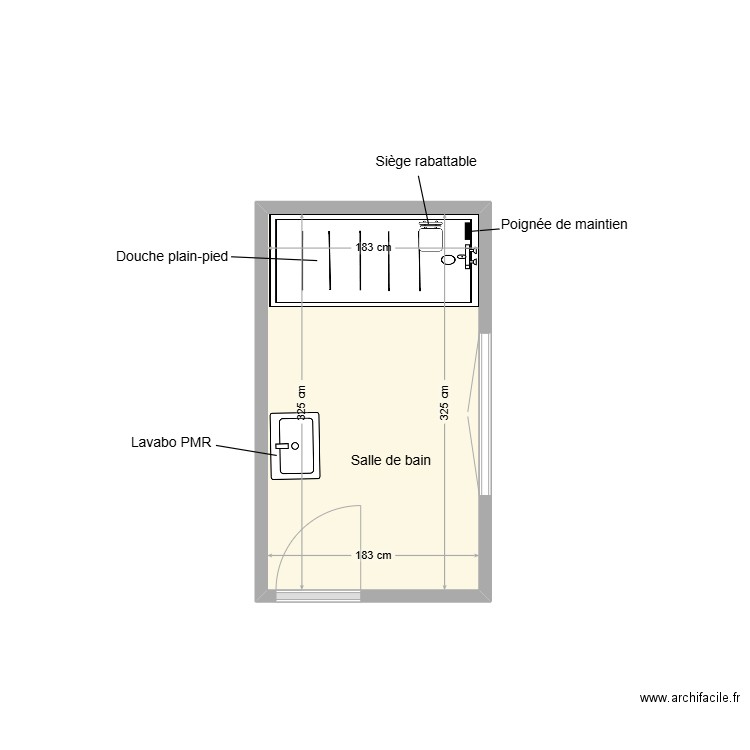 ARNAUD salle de bain adaptation. Plan de 1 pièce et 6 m2