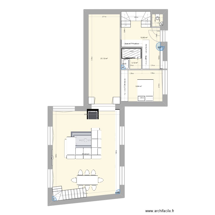 salon. Plan de 5 pièces et 89 m2