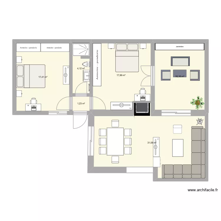 Salon. Plan de 6 Pièces et 88 m²