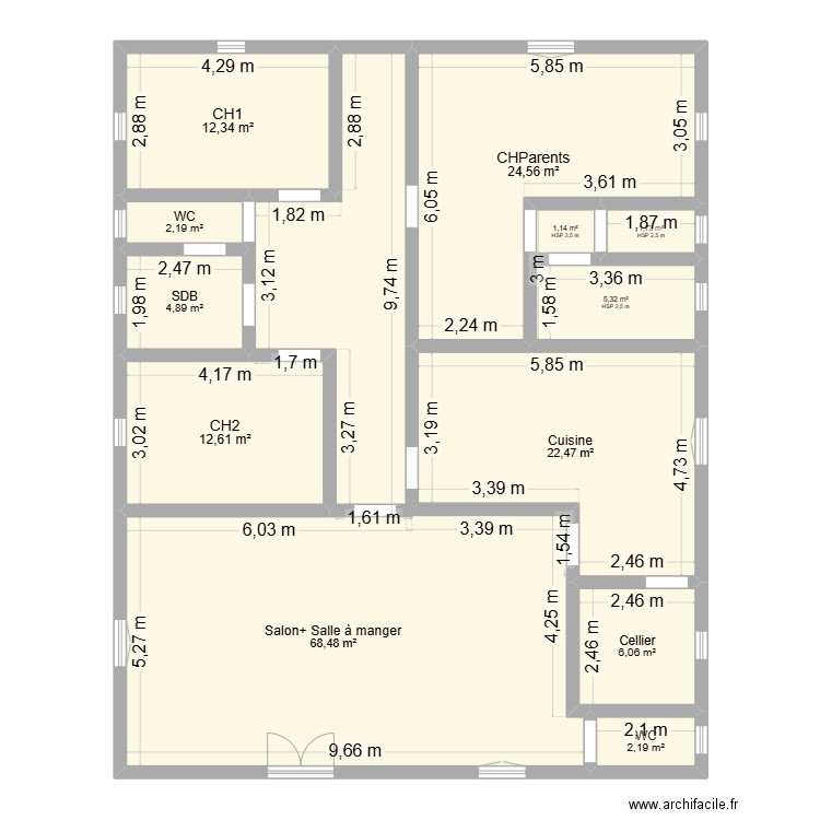 Maisonc. Plan de 12 pièces et 164 m2