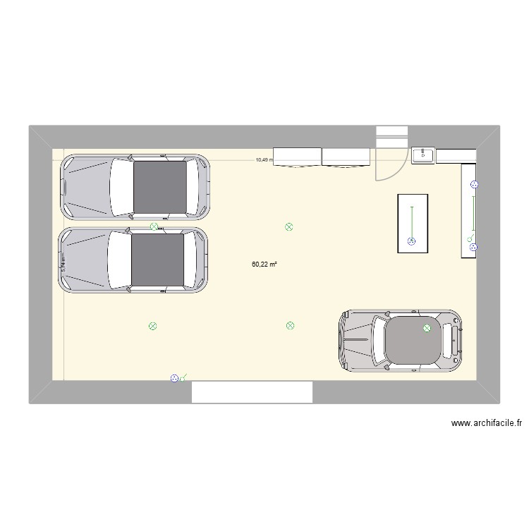 garage. Plan de 1 pièce et 60 m2