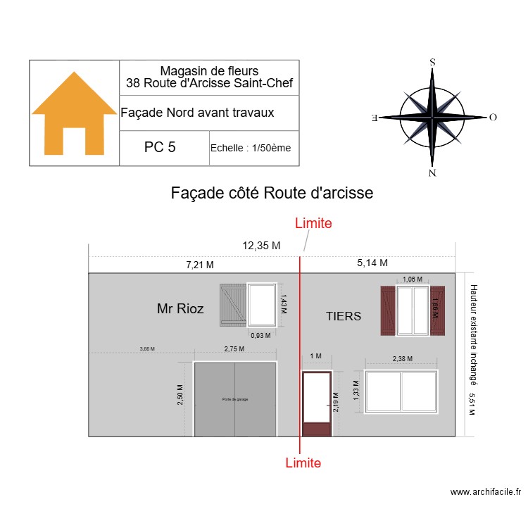 PC 5  Façade nord avant travaux liseré blanc. Plan de 0 pièce et 0 m2