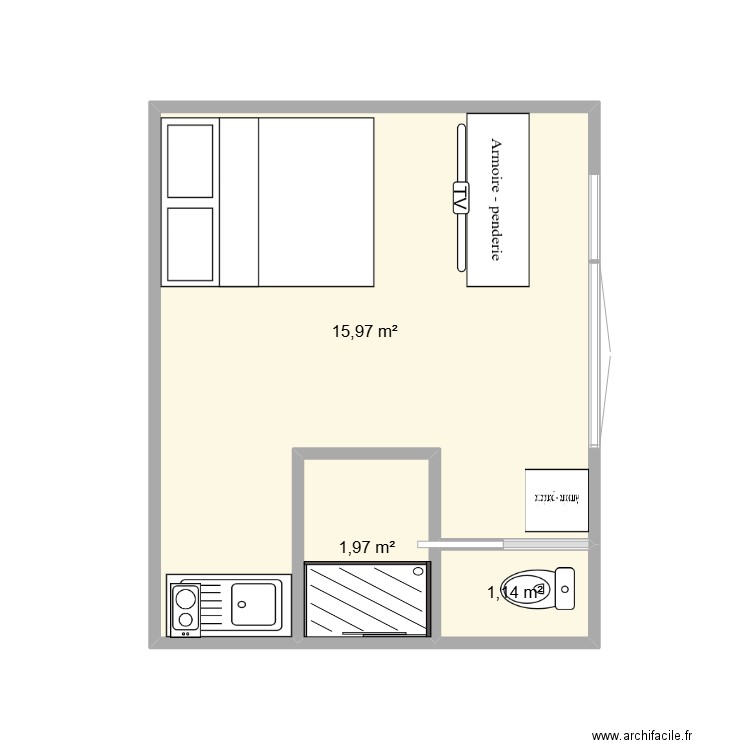 bureau. Plan de 3 pièces et 19 m2