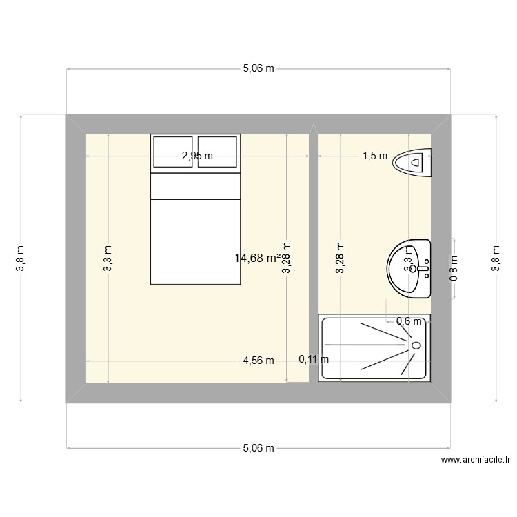 salle de bain de 120. Plan de 1 pièce et 15 m2