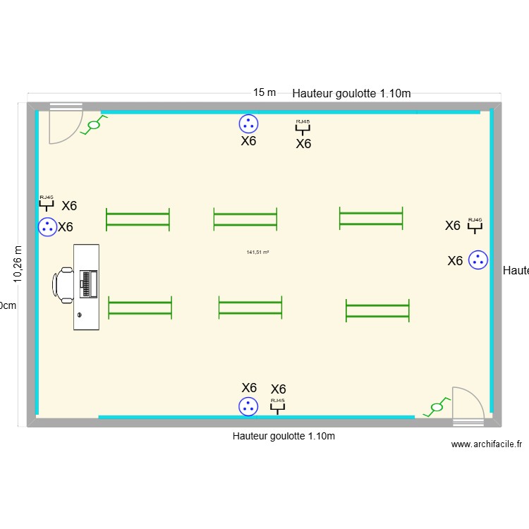 chantier salle de classe. Plan de 1 pièce et 142 m2