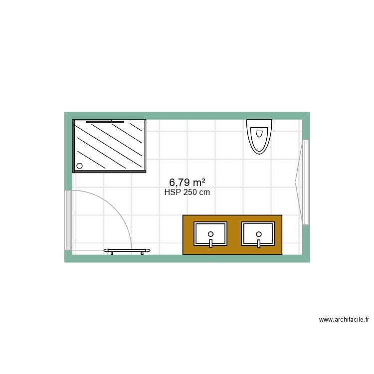 salle de bain douche 110. Plan de 1 pièce et 7 m2
