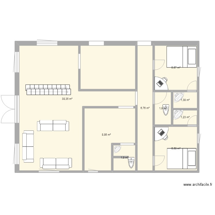 PLAN FRIDE HOME. Plan de 9 pièces et 74 m2