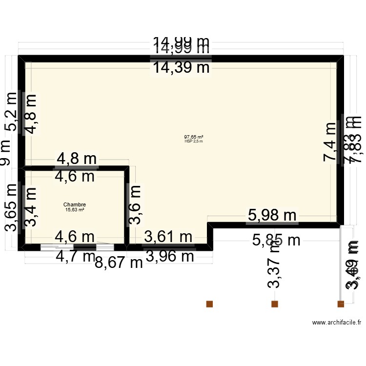 projet Sare R-1. Plan de 2 pièces et 113 m2