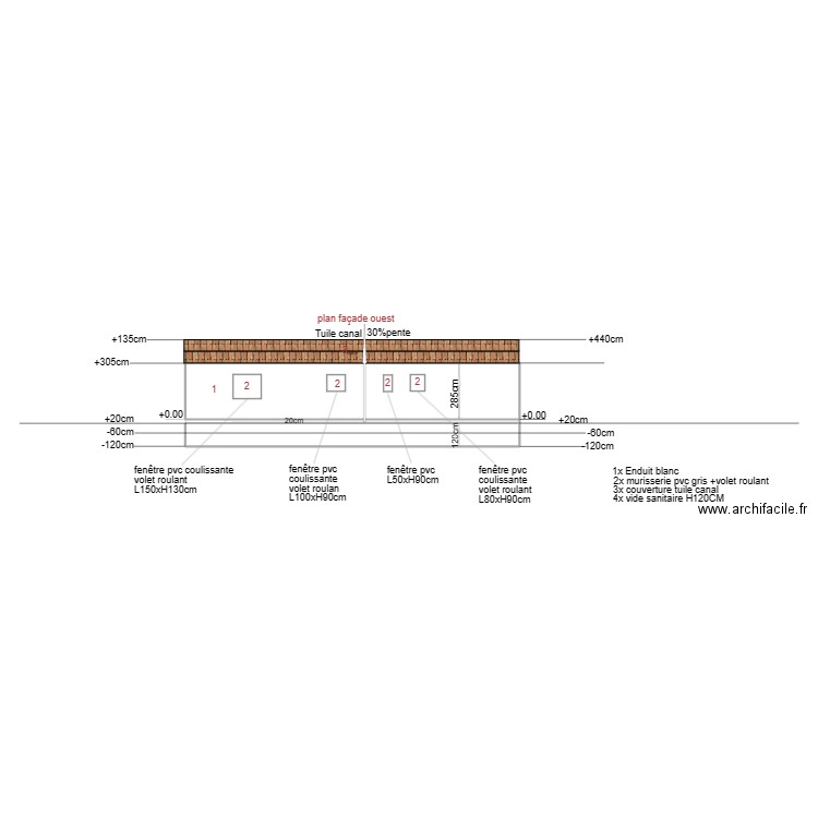 plan de façade ouest final. Plan de 1 pièce et 17 m2