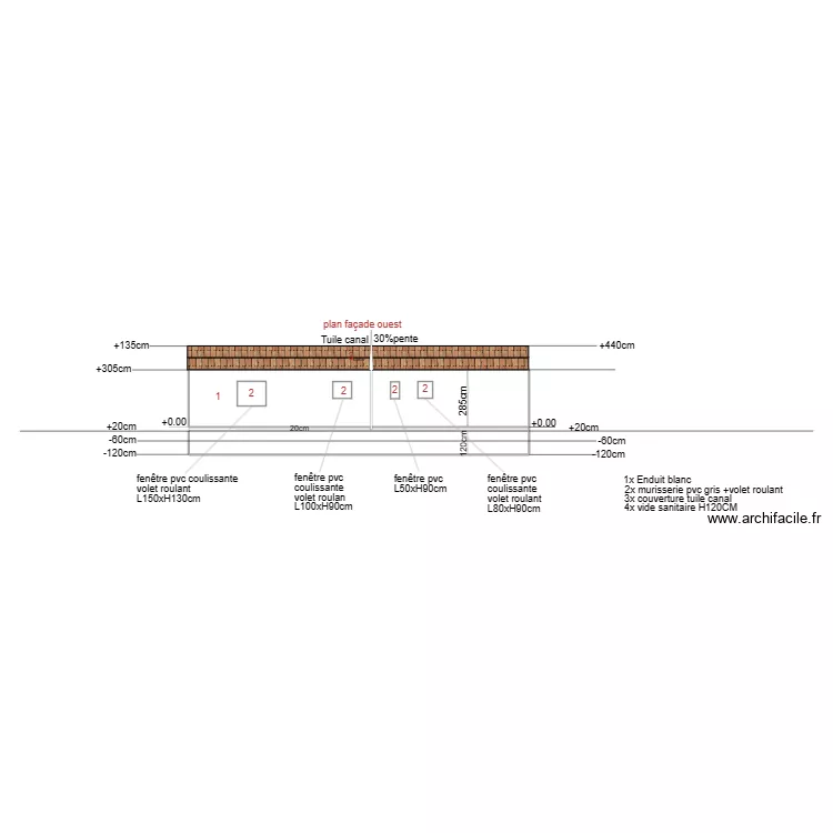 plan de fa&ccedil;ade ouest final. Plan de 