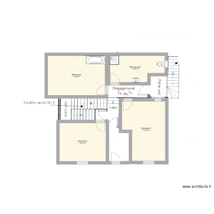 rdc2. Plan de 4 pièces et 60 m2