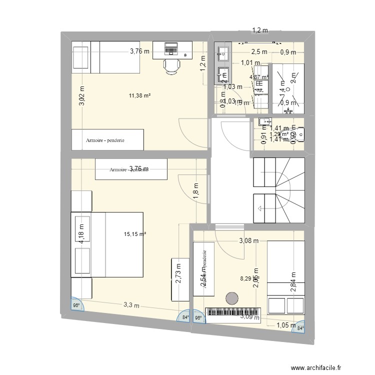2ème étage. Plan de 5 pièces et 41 m2