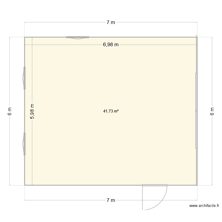 horizontal. Plan de 1 pièce et 42 m2