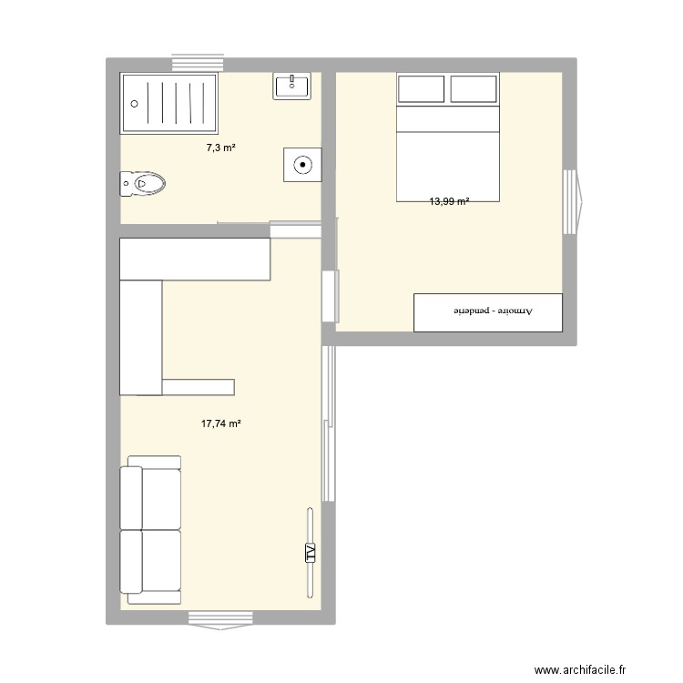 Maison St Gilles les Hauts. Plan de 3 pièces et 39 m2