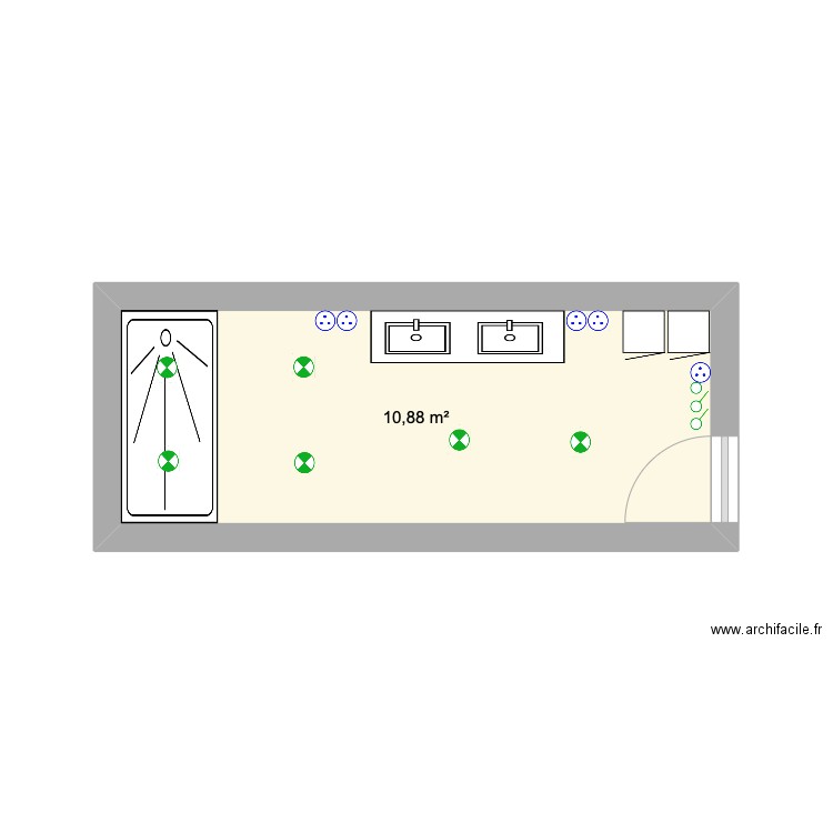 SdB réception. Plan de 1 pièce et 11 m2