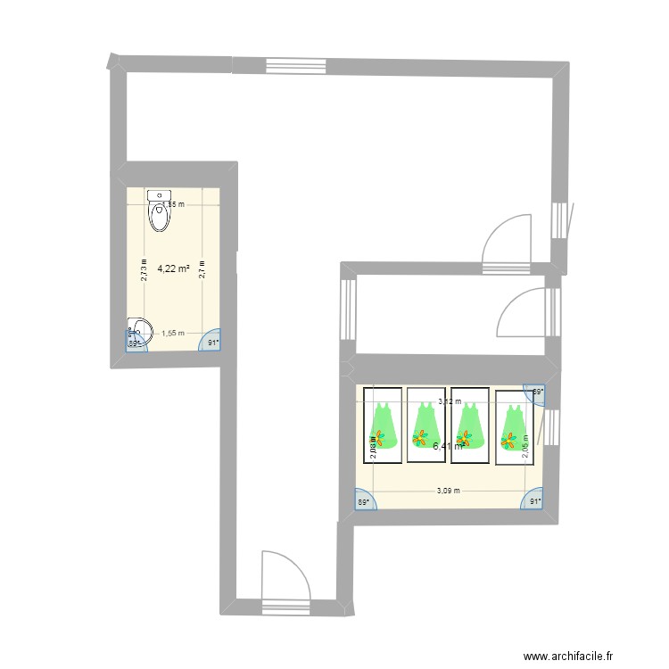 Observation 1. Plan de 2 pièces et 11 m2
