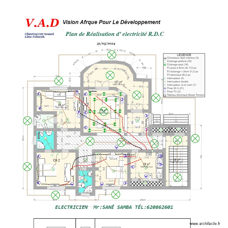 ELECTRICITE SOUARE 10. Plan de 14 pièces et 40 m2