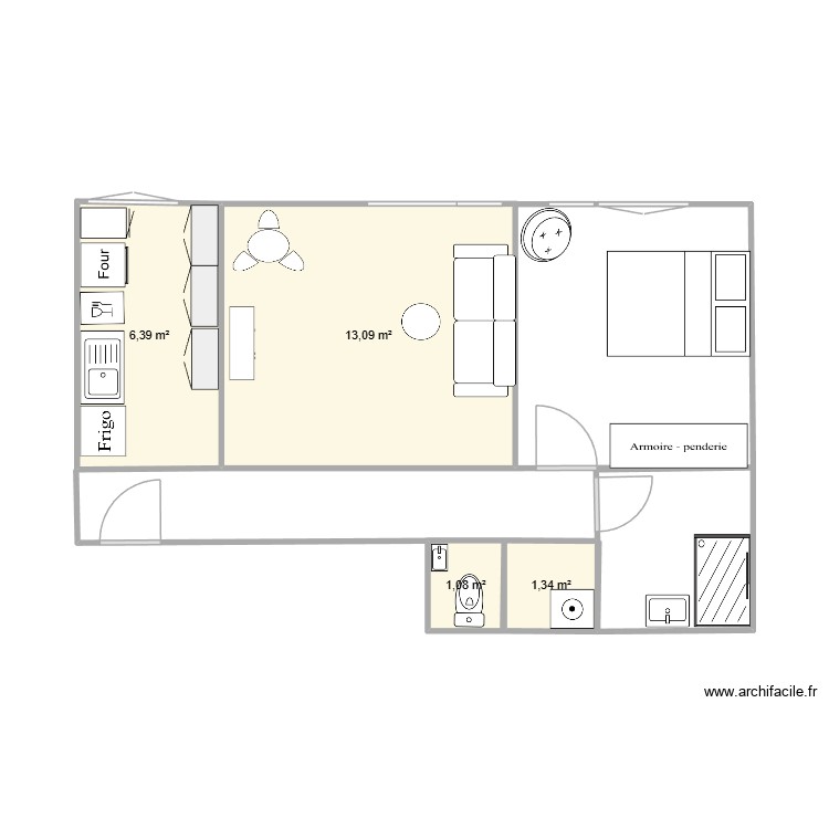 Appartement F2 bis. Plan de 0 pièce et 0 m2