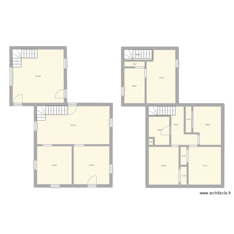 1137. Plan de 17 pièces et 133 m2