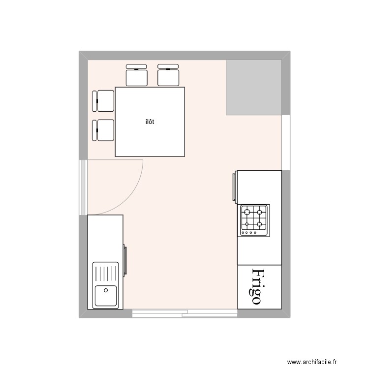 cuisine. Plan de 1 pièce et 16 m2