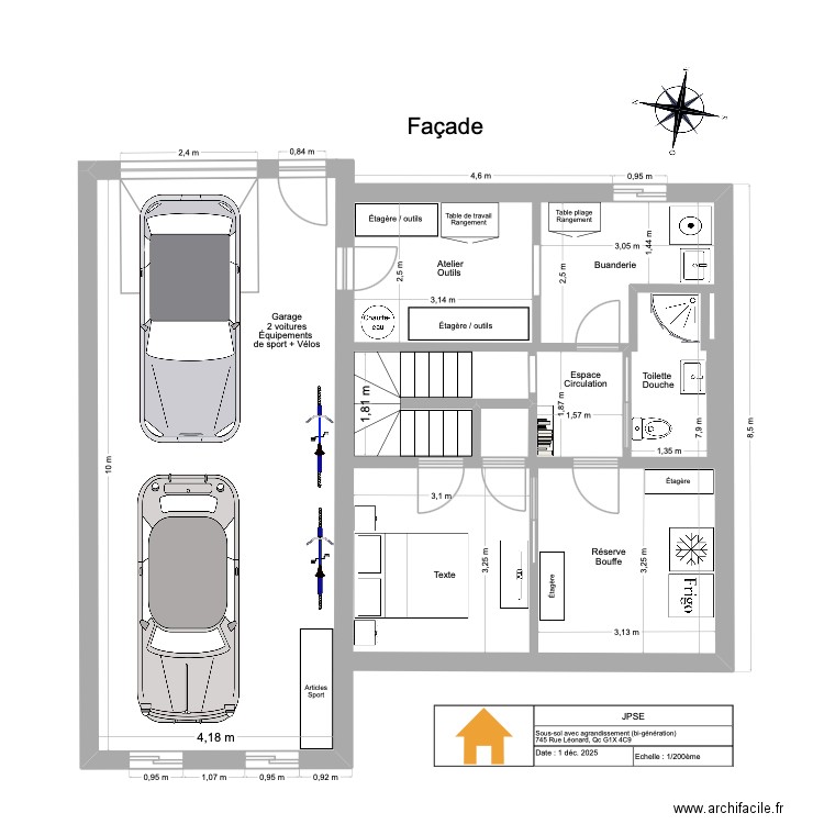 JPSE Agrandissement 2025 RC+1É VQ Garage + sous-sol. Plan de 0 pièce et 0 m2