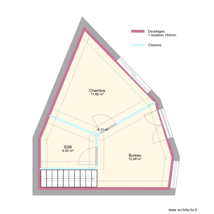 R+1 petite loc plaquiste. Plan de 4 pièces et 61 m2